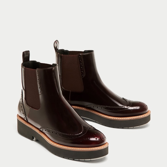 NWOT ZARA FAUX LEATHER OXFORD FLAT ANKLE BOOTS - Picture 6 of 7